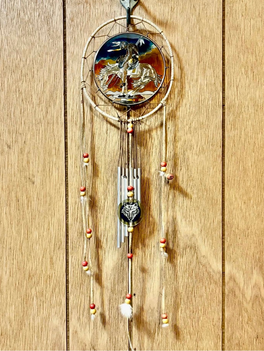 End of the Trail of tears Glass hand painted Dreamcatcher with feathers Ethnic